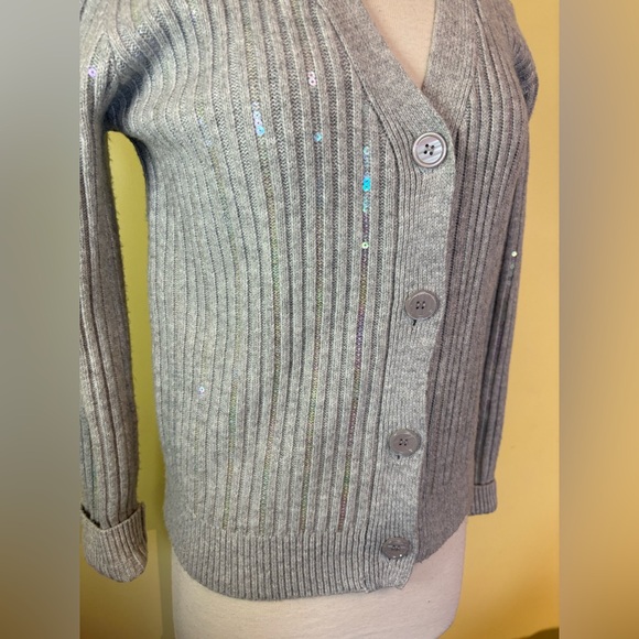 Endless Rose Silver Button-Up Cardigan. Iridescent sequins - Picture 6 of 10